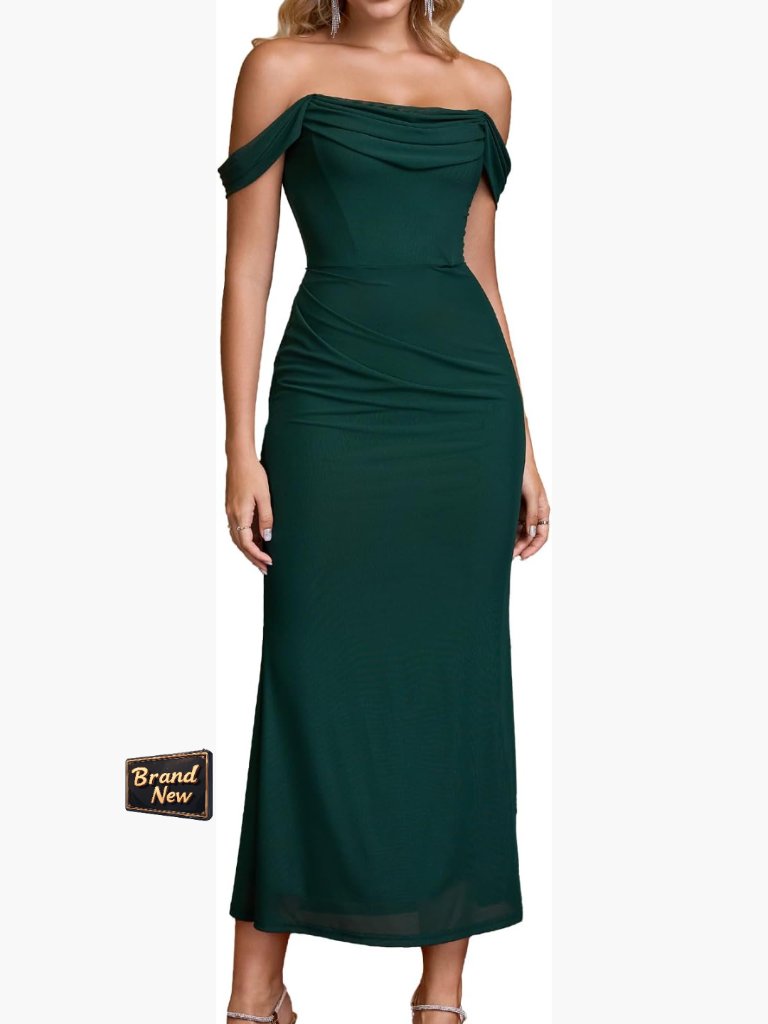 Off Shoulder Corset Bodycon Ruched Maxi Dress Formal Party Gown